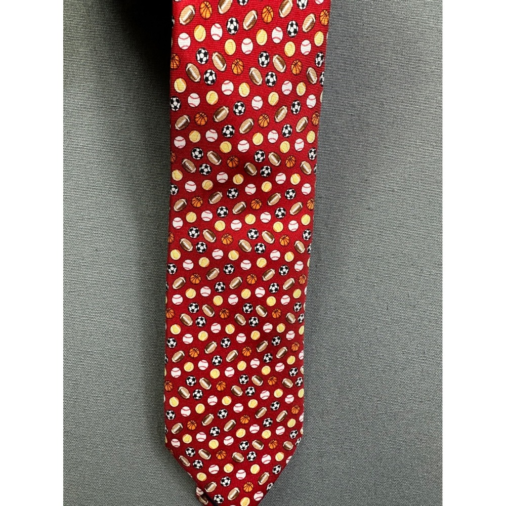 TailorByrd‎ Men's Red Silk Sports Ball Print Necktie Football Basketball Soccer